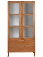 Cristaleira / vitrine de madeira 1,89 m x 45 cm x 95 cm cor branco laca com freijó | Coleção Scandian